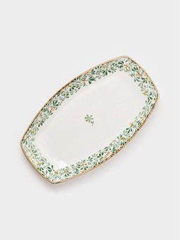 Блюдо сервировочное «Гармония лепестков», 30×18×3.5 см, фарфор, белое, зелёное