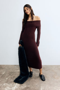 Vestido off-the-shoulder en punto de canal? - H&m фото 3