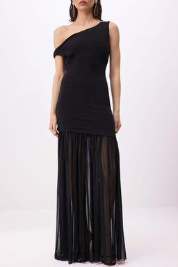 Siyah Orme Tul Etek Detayl? Maxi Abiye & Mezuniyet Elbisesi TPRSS26AE00058 - Trendyolmilla фото 3
