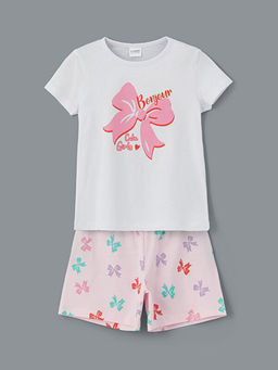 Fiyonk Bask?l? K?z ?ocuk ?ortlu Pijama Tak?m