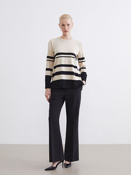 Bisiklet Yaka ?izgili Kad?n Triko Kazak