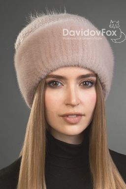 Шапка Оливия норка трикотаж дымчатая роза