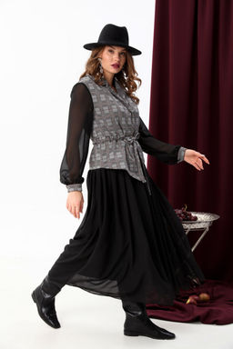 Платье NIKVA н900-4 серая клетка+чёрный фото 6