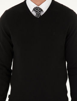 Siyah Slim Fit V Yaka Basic Triko Kazak - Pierre cardin фото 6