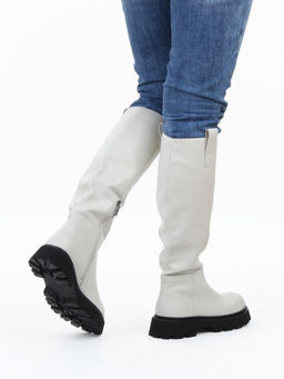 02-E39B-53R MILK Сапоги демисезонные женские (натуральная кожа)