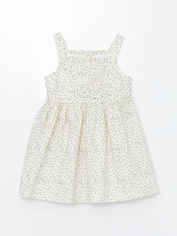 Kare Yaka Ask?l? ?i?ekli K?z ?ocuk Elbise