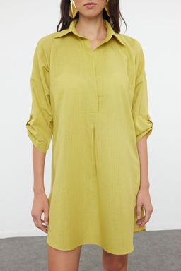 Yag Yesili Dokuma %100 Pamuk Mini Plaj Elbisesi TBESS21EL3979