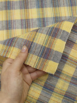 Холст полотенечный Клетка меланж цв.желтый/серый, ш.0.5м, лен-40%, хлопок-60%, 200гр/м.кв - Купава фото 4