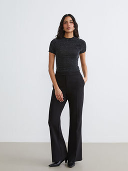 Dik Yaka Parlak G?r?n?ml? Kad?n Body