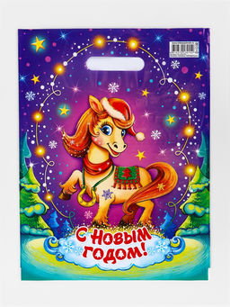 Цена за 50 шт. Пакет подарочный новогодний «Бурка», полиэтиленовый с вырубной ручкой, 30×40 см, 30 мкм