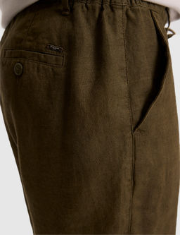Haki Slim Fit %100 Keten Beli Lastikli Kordonlu Dokuma _ort