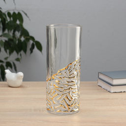 Ваза для цветов «Милагрос», узоры низ, 24×10 см, стекло, прозрачная