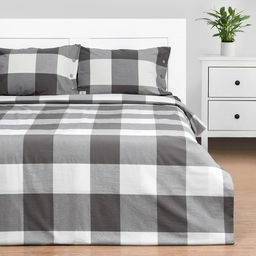 Постельное бельё Этель Евро Серая клетка 200х220 см, 220х240 см, 50х70-2шт,100% жатый хлопок,140гр/м2 фото 2