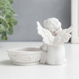 Подсвечник полистоун Белоснежный ангел в раздумьях 7,5х9,8х6 см - Simaland фото 3