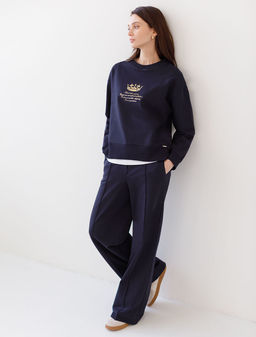 Брюки прямые со стрелками из премиального футера двухнитки с эластаном - Vilatte фото 5