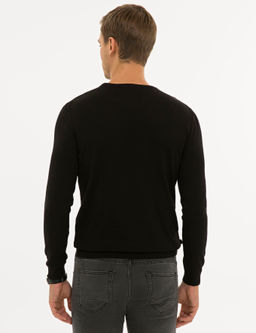 Siyah Slim Fit Bisiklet Yaka Triko Kazak