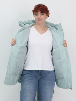 Куртка женская демисезонная с капюшоном бирюзового цвета 1140Br