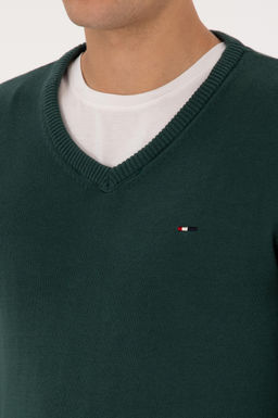 Erkek Slim Fit V Yaka Koyu Ye_il Basic Kazak - U.s. polo assn фото 7