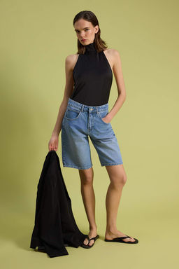 Mavi Yuksek Bel Denim Bermuda TWOSS26SR00106 - Trendyolmilla фото 6