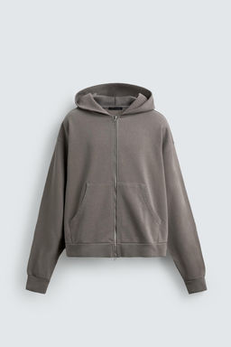 SUDADERA LAVADA CREMALLERA CAPUCHA / Gris claro - Zara фото 7