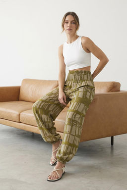 Haki Etnik Desenli Pacalar? Lastikli Salvar Form Dokuma Pantolon TWOSS25PL00063