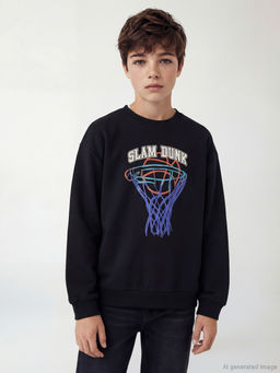 Bisiklet Yaka Bask?l? Erkek ?ocuk Sweatshirt