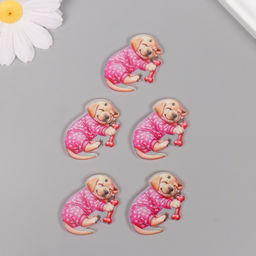 Цена за 5 шт. Декор для творчества акрил «Щеночек в пижамке сладко спит с косточкой», 2.5×3.4×0.2 см