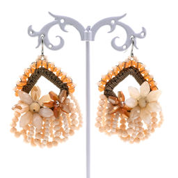 Серьги ручной работы с цирконами в оплетении цв.крем