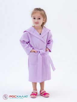 Детский вафельный халат с капюшоном сиреневый В-07 (18)