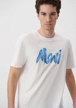 Mavi Logo Bask?l? Beyaz Tisort