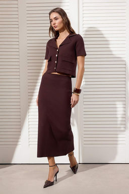 Kahverengi Dugme Detayl? Ceket Triko Alt - Ust Tak?m TWOSS26AU00020