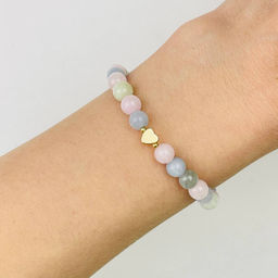 Браслет детский из Кварца микс и Берилла со вставкой Сердце