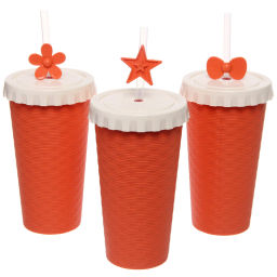 Цена за 6 шт. Стакан пластиковый 520мл "Плетёнка" с трубочкой, цвета микс