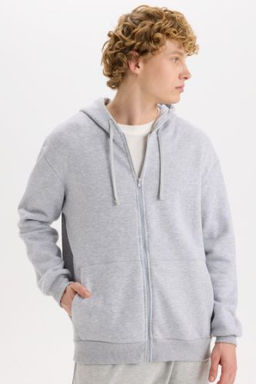 Comfort Fit Rahat Kal?p Kapusonlu Kal?n Ici Yumusak Tuylu Fermuarl? Sweatshirt