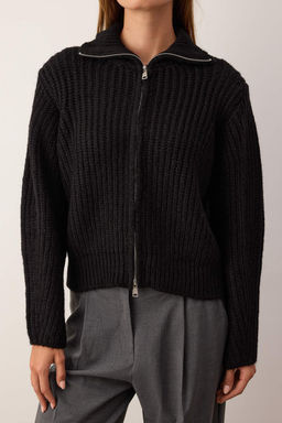 Wardrobe Essentials Siyah Fermuarl? Yumusak Dokulu Genis Kal?p Triko H?rka|TWOAW26HI00049