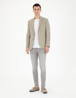 A__k Ye_il Slim Fit Keten Kar___ml_ Ceket