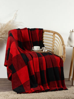 Плед Этель. Клетка чёрно-красный, 180?200 см, корал-флис 220 г/м?