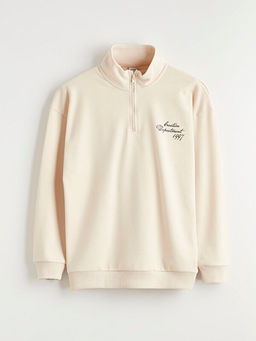 Dik Yaka Bask?l? Erkek ?ocuk Sweatshirt