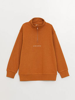 Rahat Kal?p Dik Yaka Bask?l? Erkek ?ocuk Sweatshirt