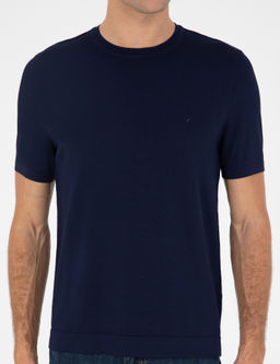 Lacivert Slim Fit Bisiklet Yaka Triko T-shirt