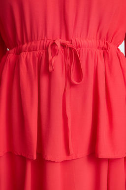 K?rm?z? More Sustainable Duz Kesim Genis Kal?p Mini Dokuma Elbise TWOAW25EL00564 - Trendyolmilla фото 4