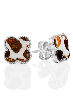 Яркие серьги-гвоздики Монако. Далматин с натуральным янтарём