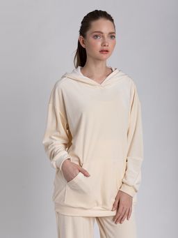 Костюм из велюра с удлиненным худи и брюками-палаццо