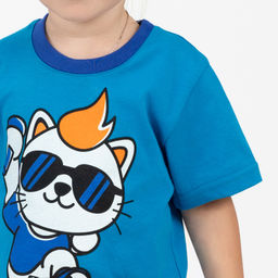 Костюм детский василек/бирюза принт кот в очках 7056п (110, 60)