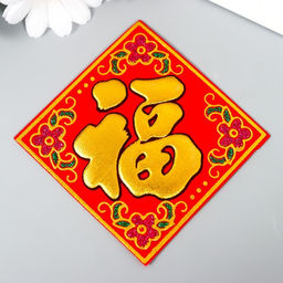 Цена за 100 шт. Салфетка денежная 8х8 см Иероглиф - счастье