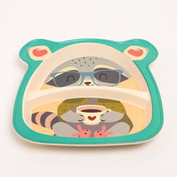 Набор детской бамбуковой посуды Енотик, тарелка, миска, стакан, приборы, 5 предметов - Крошка я фото 4