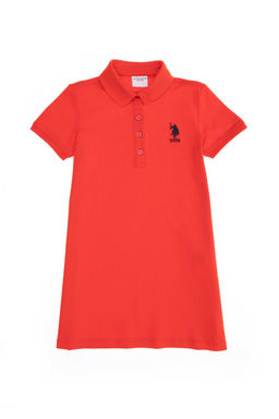 Красное трикотажное платье с воротником-поло для девочек и короткими рукавами Неожиданная скидка в корзине - U.s. polo assn фото 3
