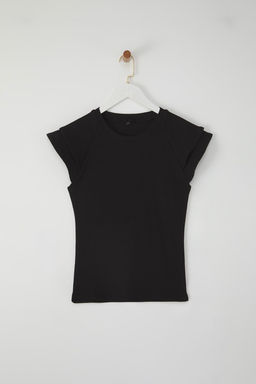 Trendyolmilla Siyah Kollar? F?rf?rl? Fitted/Vucuda Oturan Fitilli Orme Bluz TWOSS25BZ00483