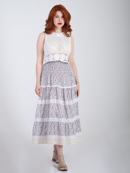 Дизайнерская юбка летняя с кружевом в цветочек - Almond фото 5