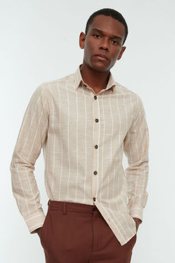 TRENDYOL MAN Bej Regular Fit Gomlek Yaka Cizgili Gomlek TMNSS22GO0032 - Trendyolmilla фото 4
